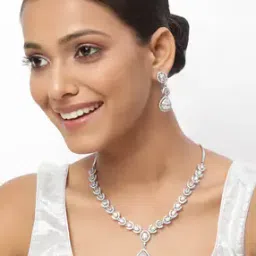 trink Rhodium-Plated American Diamond-Studded Necklace & Earrings Set-picture-41