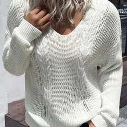 divawalk Women Cable-Knit V-Neck Pullover-picture-29