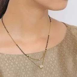 priyaasi Gold-Plated American Diamond Studded Layered Pendant Mangalsutra-picture-10