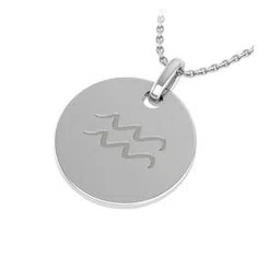 blue jwel Sterling Silver Round Engraved Aquarius Pendant-picture-16