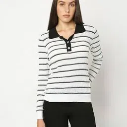 vero moda Women Striped Relaxed Fit Cotton Pullover-picture-12