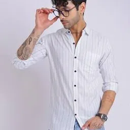 dl fashion Men Striped Regular Fit Shirt with Full Sleeves-picture-13