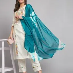 vredevogel Women Embroidered Straight Kurta with Pants & Dupatta-picture-49