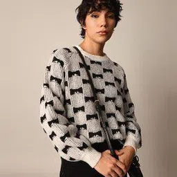 only Women Geometric-Knit Round-Neck Pullover-picture-16