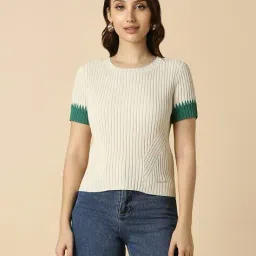 allen solly Women Ribbed Regular Fit Top image 1