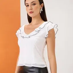 globus Women V-Neck Chiffon Regular Fit Top-picture-13