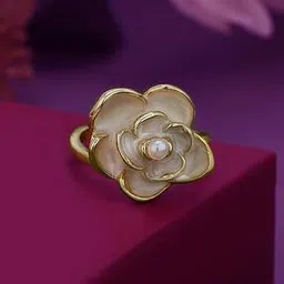 carlton london Women Gold-Plated Pearl Floral Vintage Adjustable Ring-picture-13