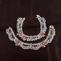 memoir Women Set of 2 Silver-Plated Stone-Studded Anklets-picture-53