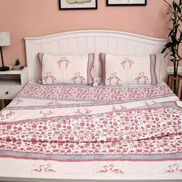 ambiya Handblock Printed Cotton Queen Bedsheet with Reversible Pillow Covers-picture-45