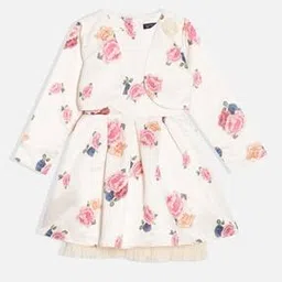 allen solly Girls Floral Print Fit & Flare Dress with Jacket-picture-28
