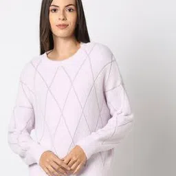 fig Women Geometric-Knit Round-Neck Pullover-picture-35