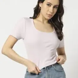 Women Ribbed Slim Fit Scoop-Neck T-Shirt-image-74