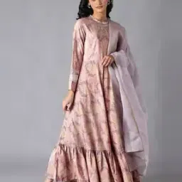 w Floral Print Tiered Dress with Dupatta-picture-32