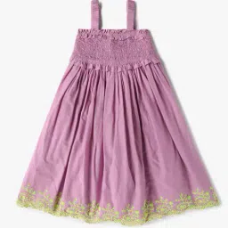 united colors of benetton Girls Fit & Flare Dress with Schiffli Embroidered Hem image 1