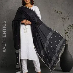 indie picks Cotton Handloom Jamdani Dupatta with Pom-Poms-picture-49
