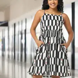 svrnaa by azorte Geometric Printed Fit & Flare Dress-picture-26