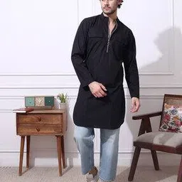 midav Men Regular Fit Long Kurta with Zip Closure-picture-23