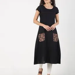 saffron threads Round-Neck A-line Kurta with Printed Patch Pockets-picture-45