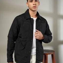 dnmx Men Regular Fit Bomber Jacket with Flap Pockets-picture-36