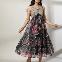 Women Embroidered Midi Tiered Boho Dress-image-19