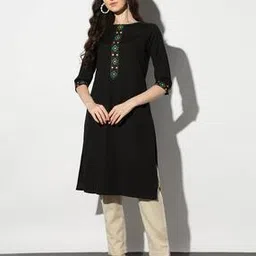 svrnaa by azorte Solid Straight Kurta with Embroidery Detail-picture-45