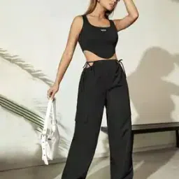 Women Teema Oversized Cutout Waist Tie Cargo Pants-image-13