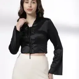 Women Regular Fit Crop Satin Shirt-image-37