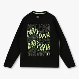 yb dnmx Boys Typographic Print Boxy Fit Crew-Neck T-Shirt-picture-40