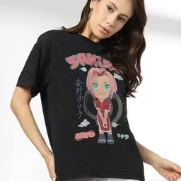 Women Sakura Print Oversized Fit Crew-Neck T-Shirt-image-54