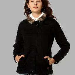 campus sutra Zip-Front Jacket with Fur Accent image 1