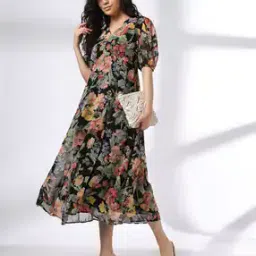 fig Women Floral Print V-Neck A-Line Dress-picture-40