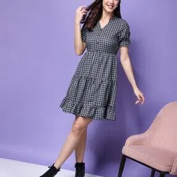 popwings Women Checked Fit & Flare Dress-picture-43