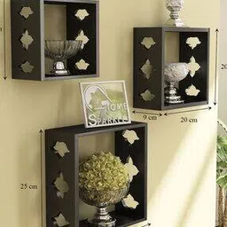 Set of 3 Square Wooden Wall Shelves-image-2