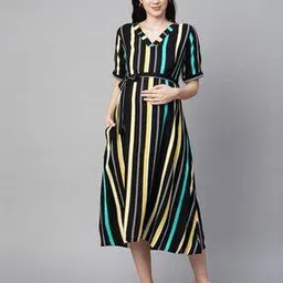 momtobe Striped V-Neck Dress with Feeding Zipper-picture-23