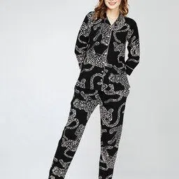 zeyo Women Animal Print Shirt & Pyjamas Set-picture-12