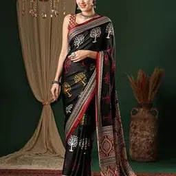 ri-wah Women Ajrak Print Saree with Tassels-picture-19