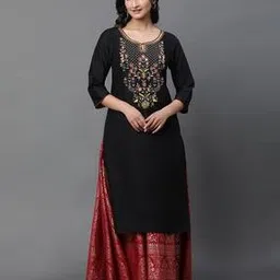 aurelia Women Embroidered Round-Neck Straight Kurta-picture-44