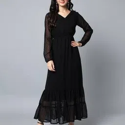 hello design V-Neck Full-Sleeves A-Line Dress-picture-25