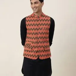 fabindia Men Leaf Print Slim Fit Nehru Jacket-picture-15