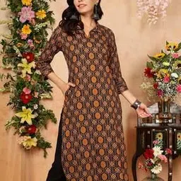 kimayra Women Geometric Print Straight Kurta with Collar-Neck-picture-22