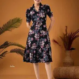 star word Women Floral Fit & Flare Dress with Collar Neck-picture-48