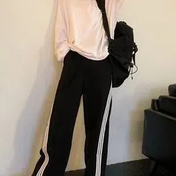 Women Striped Wide-Leg Track Pants with Insert Pockets-image-31