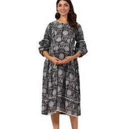 ikk kudi by seerat Printed Round-Neck Maternity Dress-picture-13