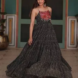 wedani Women Block Print Gown Dress with Square Neck-picture-53