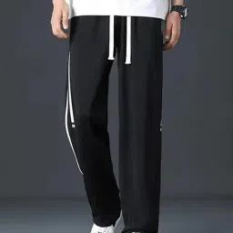 poshax Men Mid-Rise Straight Track Pants with Elasticated Drawstring Waist image 1