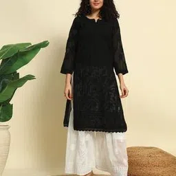 fashionable chikan handikraft Women Embroidered Straight Kurta -picture-53