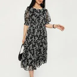 max Floral Print Round-Neck A-Line Dress-picture-29