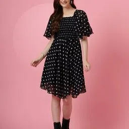 sheetal associates Women Polka-Dot Fit & Flare Dress with Square Neck-picture-36
