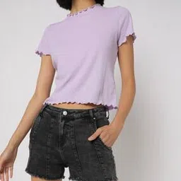 Panelled Denim Shorts with Raw Hems-image-32