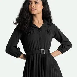 femvy Women Fit & Flare Dress with Puff Sleeves-picture-47